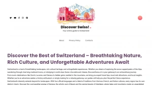 Скріншот сайту Discover Swiss! — онлайн-гід по Швейцарії