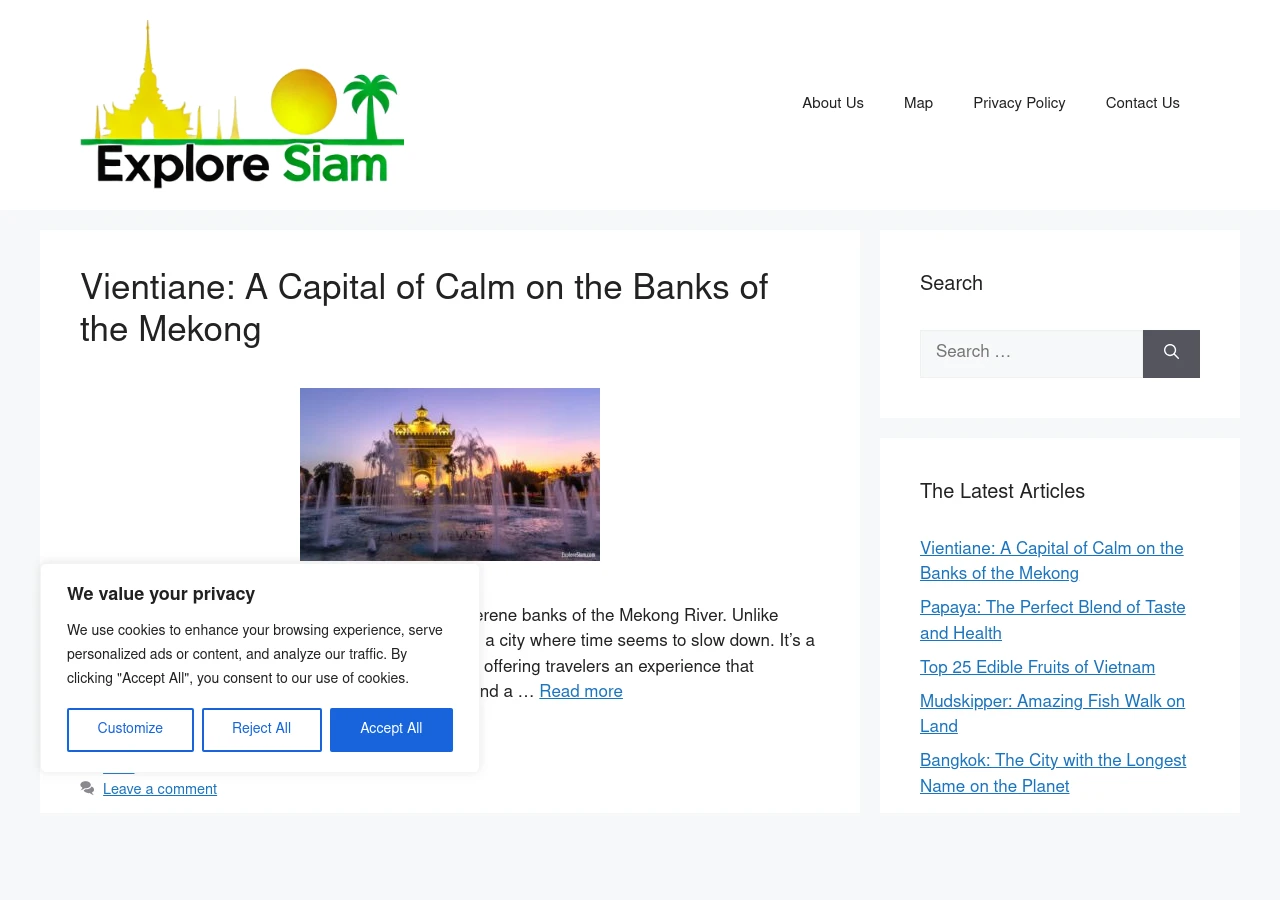 Скріншот сайту Explore Siam — путівник Таїландом і Південно-Східною Азією
