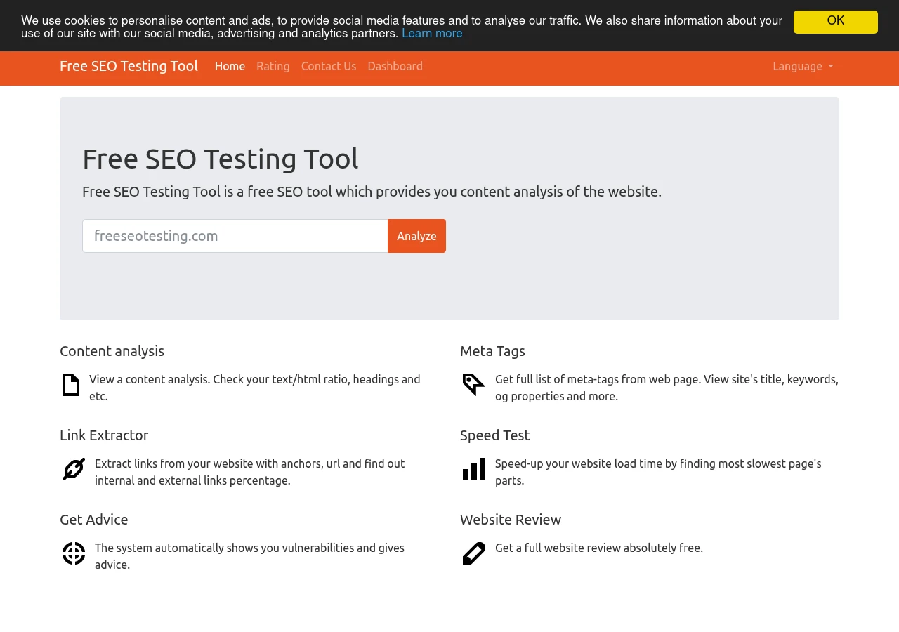Скріншот сайту Безкоштовна перевірка сайту та SEO-рейтинг
