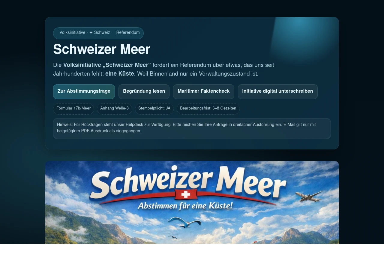 Скріншот сайту Schweizer Meer — ініціатива про швейцарське море