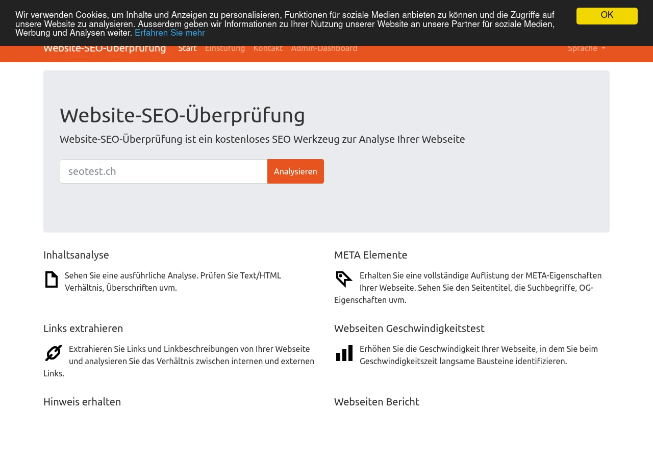 Скріншот сайту SEOtest — безкоштовний аналіз сайту та перевірка SEO