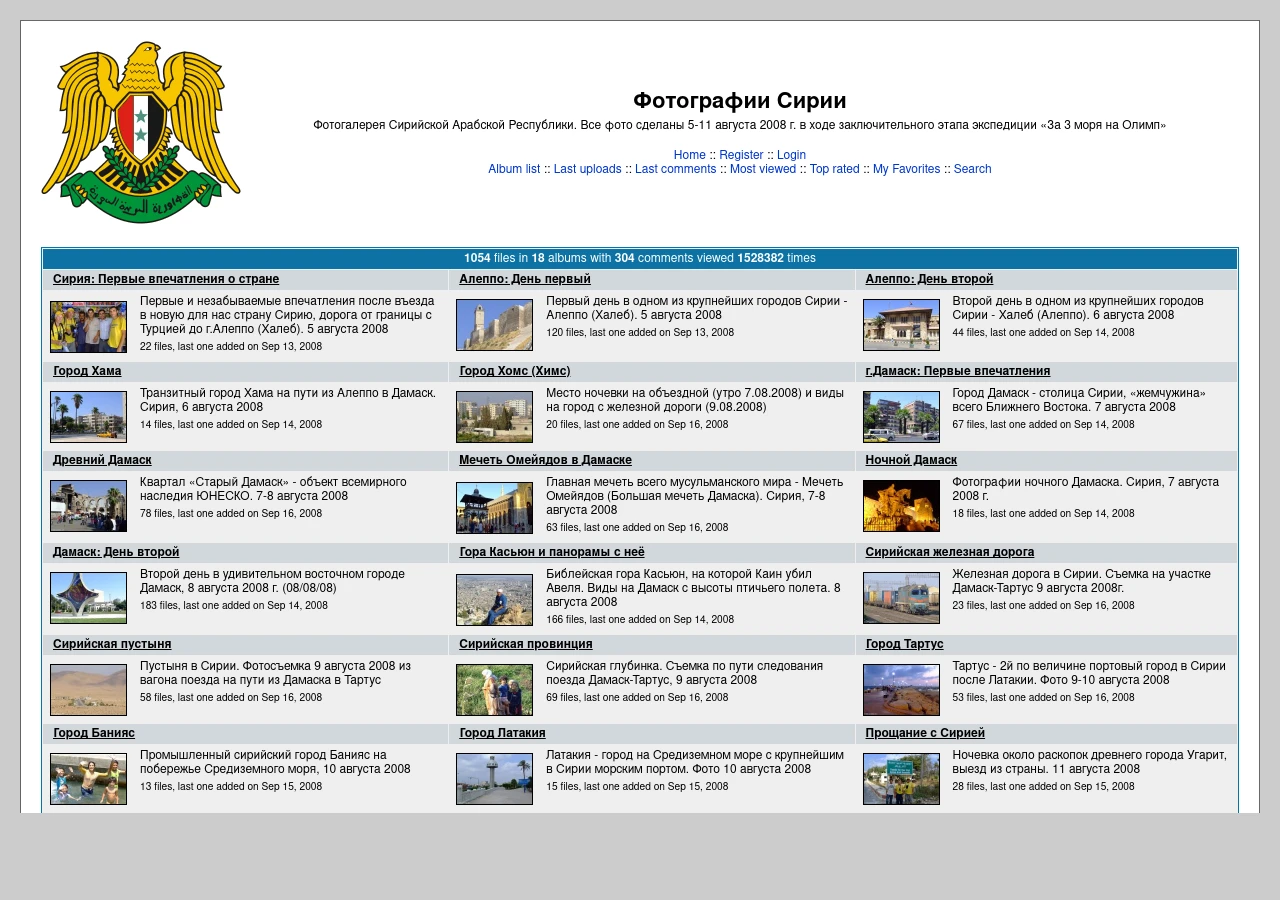 Скріншот сайту Фотографії Сирії — велика фотогалерея подорожі 2008 року